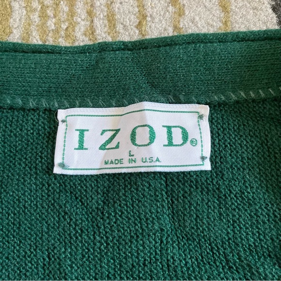 Vintage Izod Crest Logo Acrylic Cardigan Sweater Sz L USA Made Forest Green - Picture 5 of 8